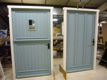 Bespoke Green hardwood doors at our factory in Norwich
