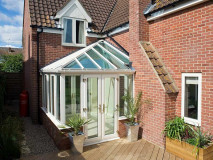 White Hipped roof conservatory – Blue tint Glass roof in Surlingham